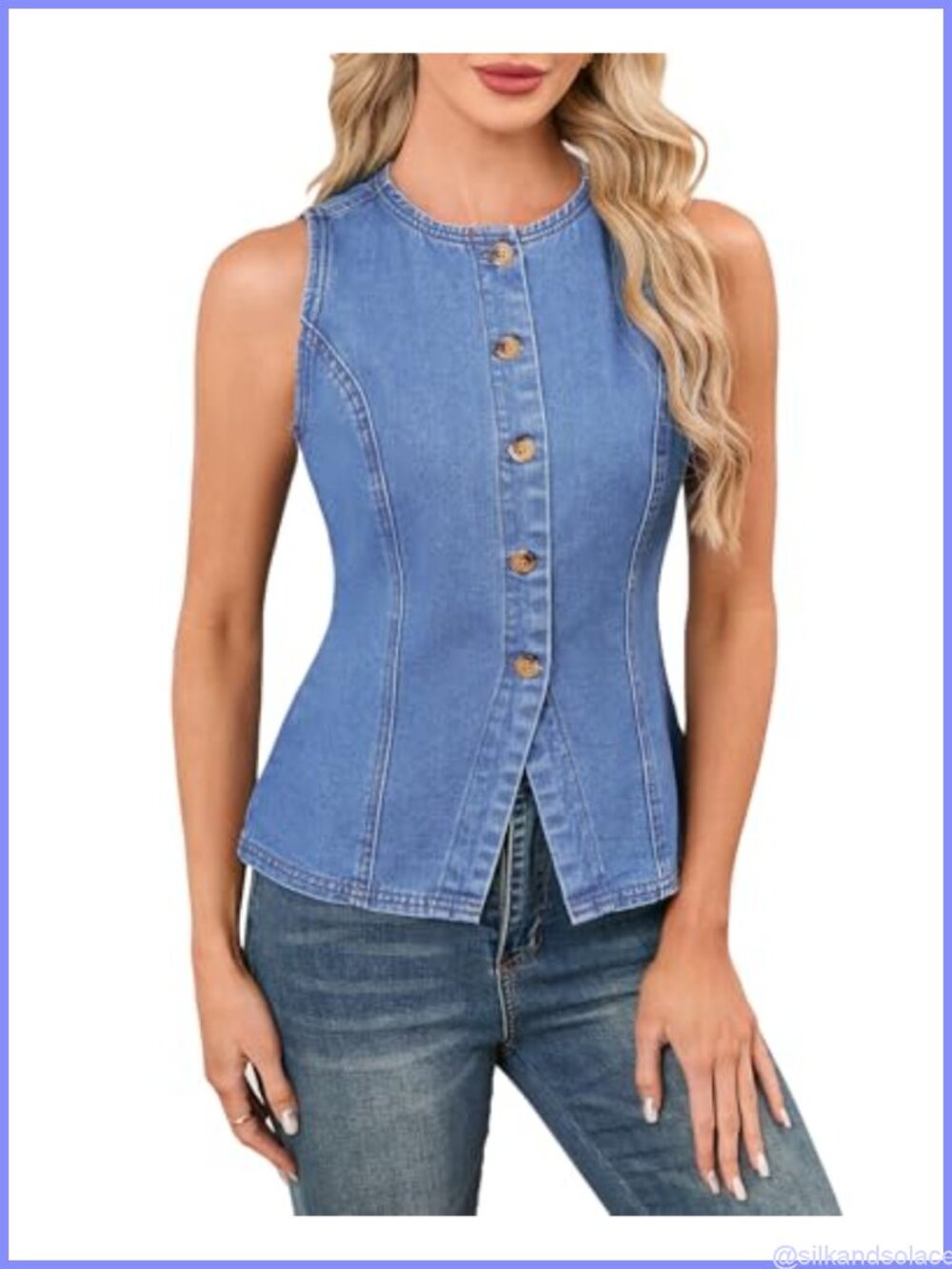 Women's Sleeveless Denim Vest Button Down Casual Jean Waistcoat